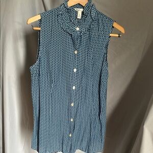 Blue Patterned Sleeveless Top